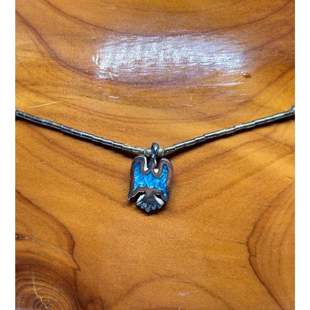 Native Turquoise Eagle‎ Pendant Necklace Sterling Silver Southwestern